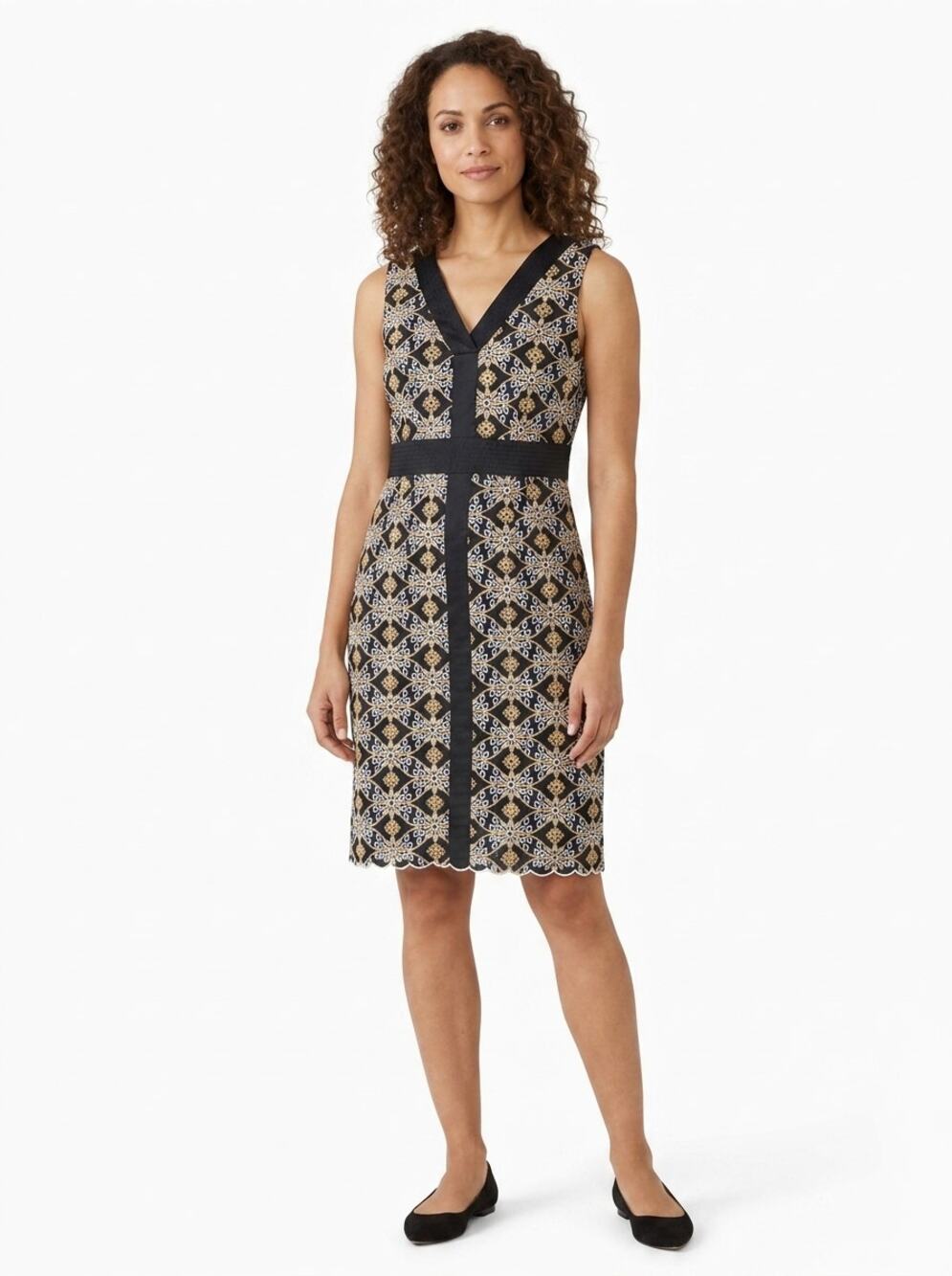 HD in Paris Blue Geometric Sleeveless V-Neck Sheath Dress Women Size 8